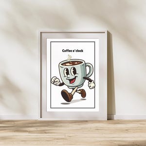 Coffee O'Clock Poster | Funny Kitchen Wall Art | Fun Illustration | Home Decor | Digital Download