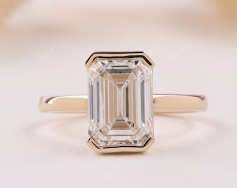 3ct Emerald Lab Grown Diamond Half Bezel Engagement Ring Solitaire Wedding Ring For Her Birthday Gift Promise Ring IGI Certified