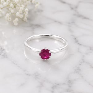 Ruby Solitaire Ring – 925 Sterling Silver Dainty Promise Ring for Her, Handmade Jewelry