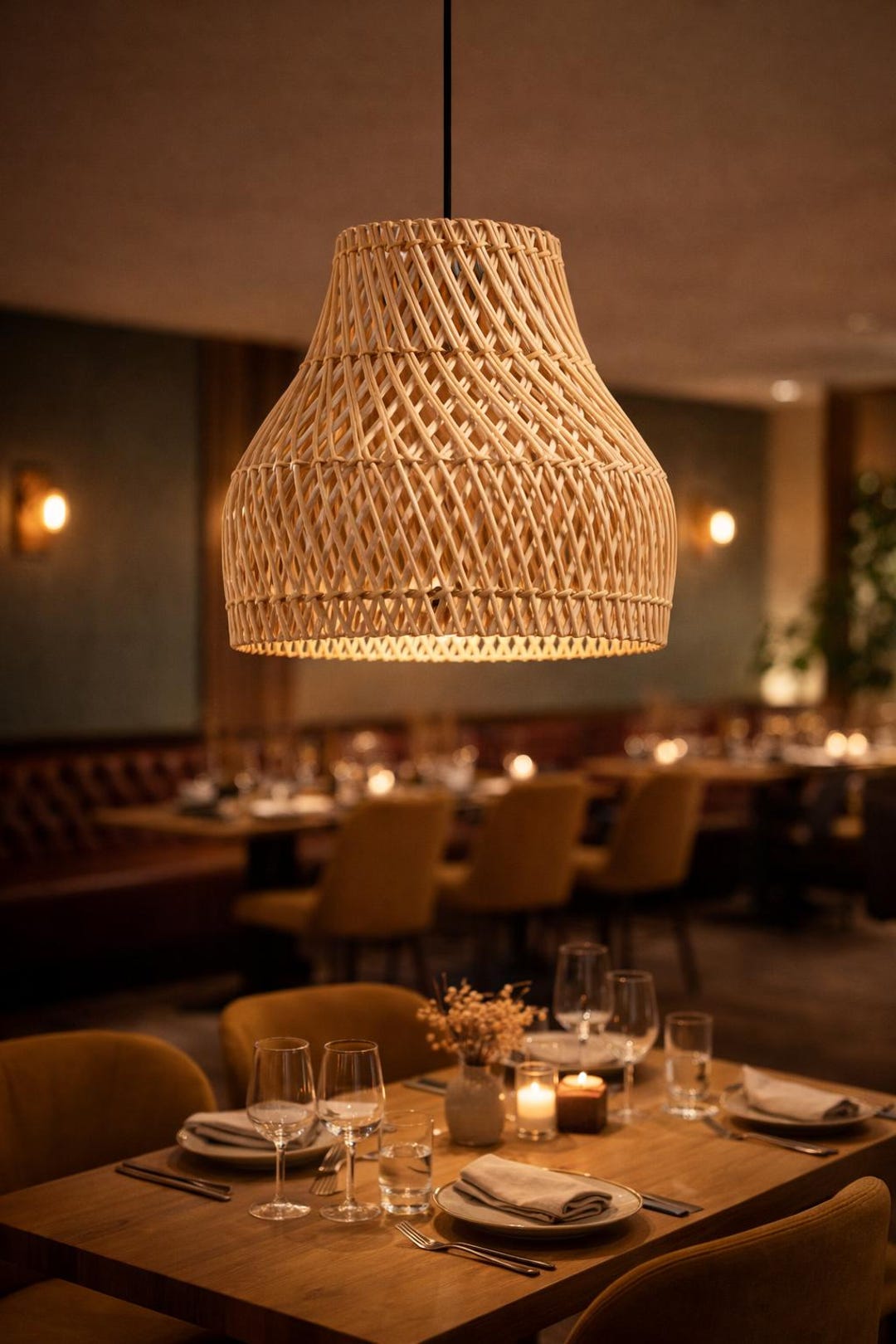 Handmade Rattan Pendant Light, Woven Wicker Lamp, Boho Ceiling Fixture ...