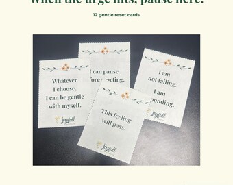 Tarjetas de Pausa Suave / Mindfulness Imprimible + Digital / Herramienta de Autocompasión para Mujeres Abrumadas / Bienestar Emocional