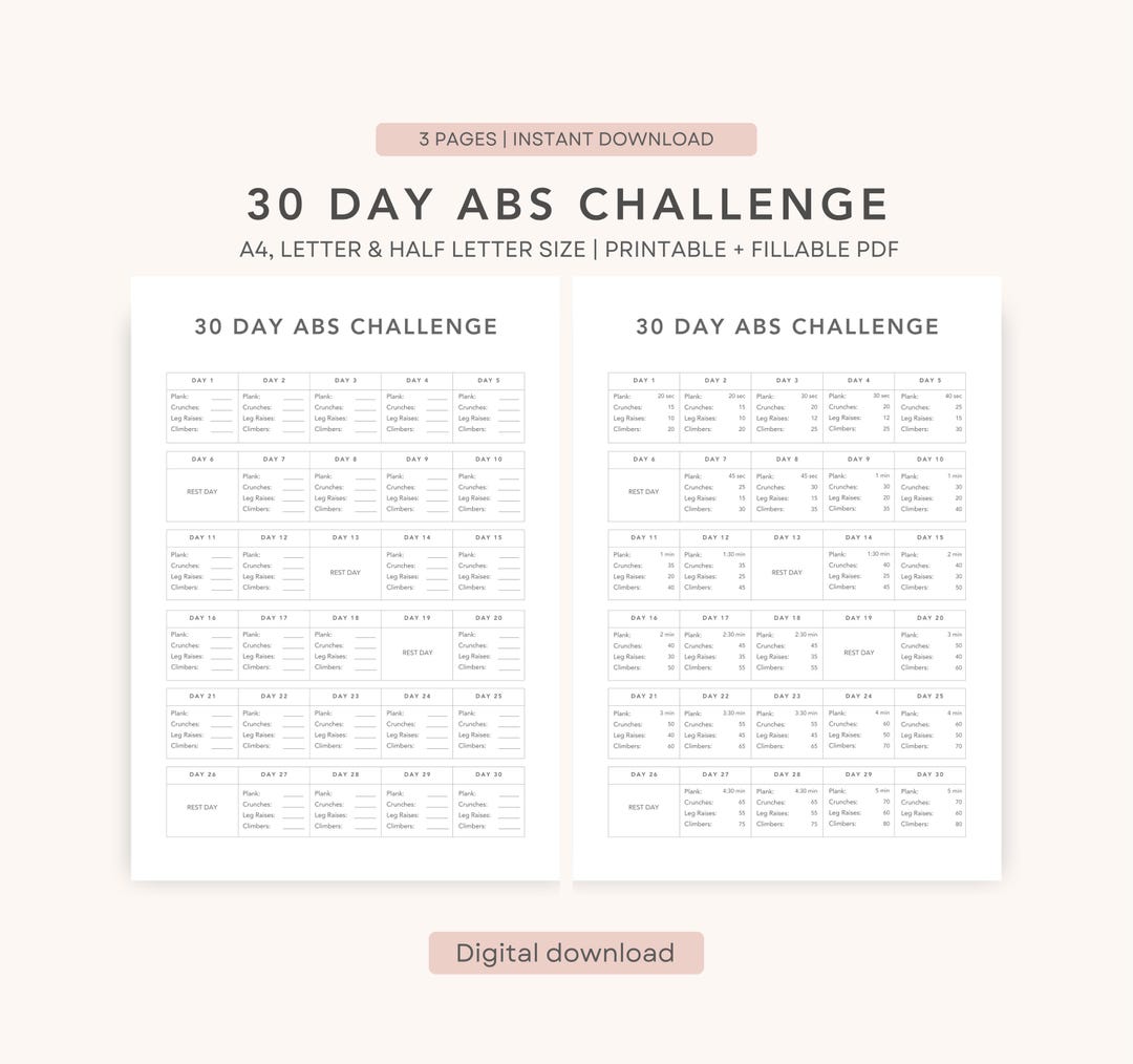 30 Day Yoga Core | Beginner Bodyweight Abs Workout, Printable PDF ...