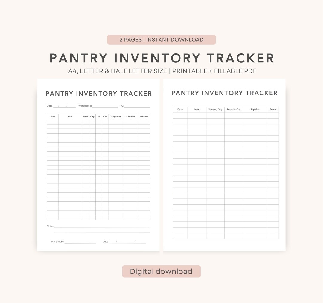 Kitchen Inventory Tracker Free Download Pantry Inventory Tracker Printable PDF, Kitchen Stock Log, Food Reorder ...