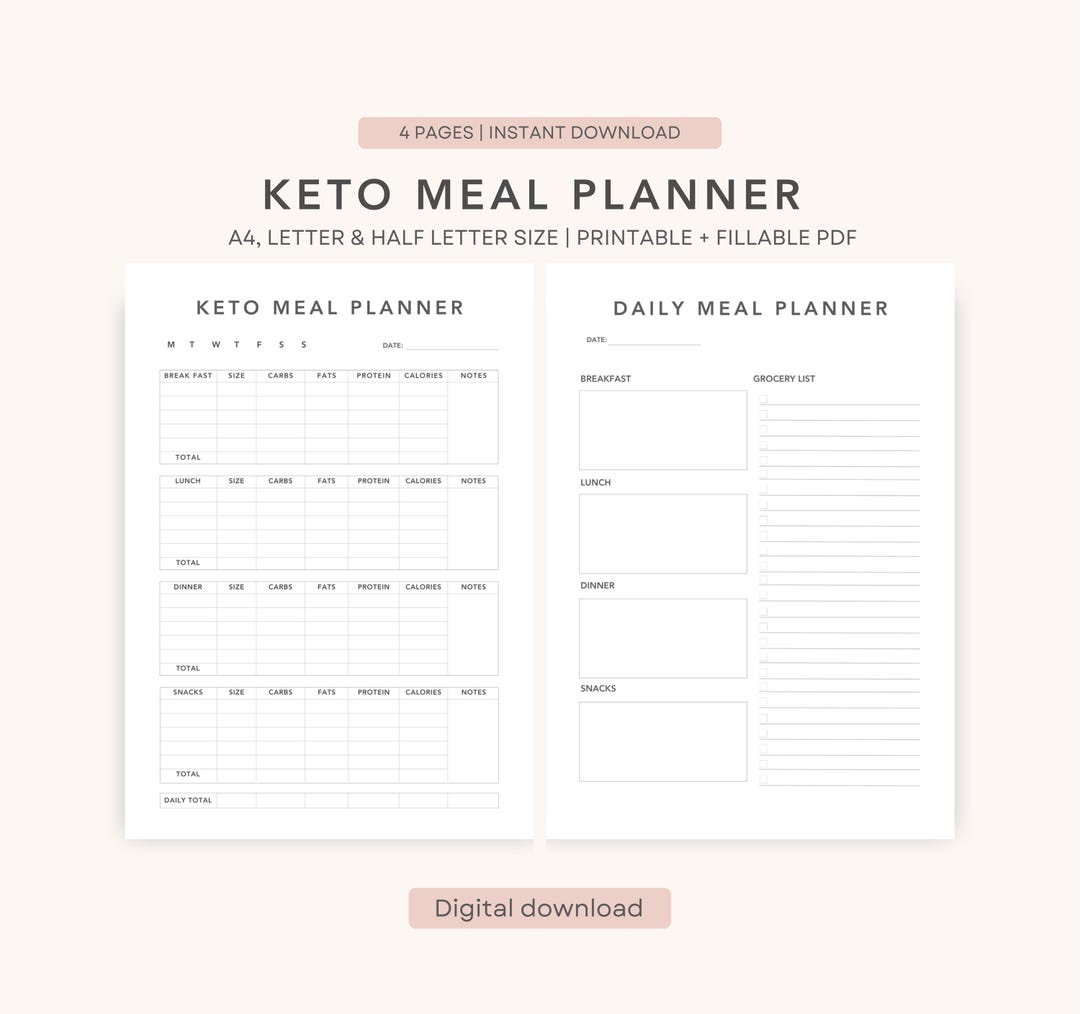 Keto Meal Planner Printable PDF - Low Carb Daily, Weekly & Monthly ...
