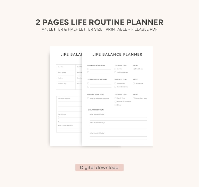 Life Balance Planner Printable PDF - Work-life Routine, Goal Setting ...