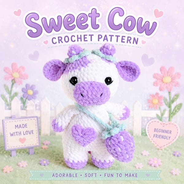 Strawberry Cow Crochet Pattern PDF, Strawberry Cow Amigurumi Pattern, Cute Cow Plushie, Kawaii Crochet Toy, Digital Download