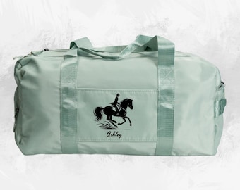 Personalized Equestrian Duffle Bag, Horse Riding Travel Gear, Custom Name Rider Sports Bag, Gift for Horse Lovers, Horse Show Travel Bag