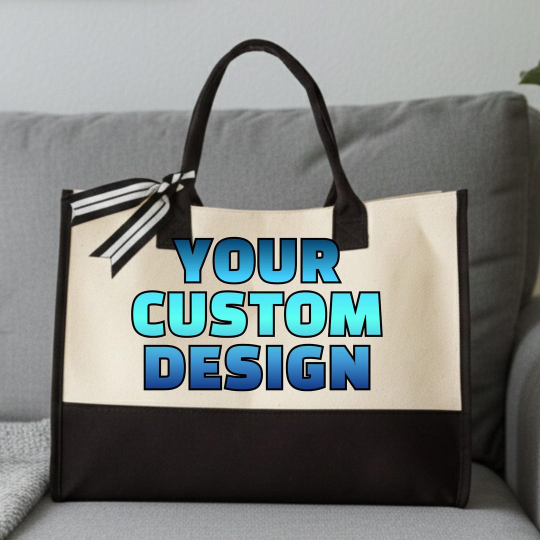 Personalized Logo Photo Design Text Canvas Tote Bag, Custom Tote Bag ...