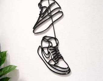 Minimalist Nike Jordan Sneakers Wall Art | Black 3D Printed Hanging Shoes | Modern Street Style Home Decor