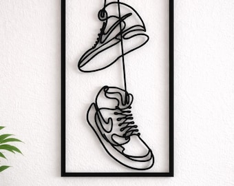 Arte mural minimalista de zapatillas Nike Jordan | Marco colgante negro con impresión 3D | Decoración urbana moderna para el hogar