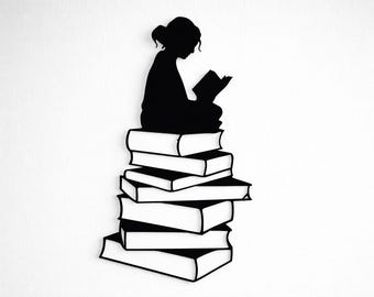PLA Wall Art – Silhouette of a Girl Reading on a Stack of Books – Tower of Knowledge | Modern Minimalist Art | 3D Print