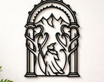 Arte mural de Gandalf: decoración inspirada en El Señor de los Anillos. Decoración de pared de fantasía con PLA negro impresa en 3D, 20 x 14 cm.