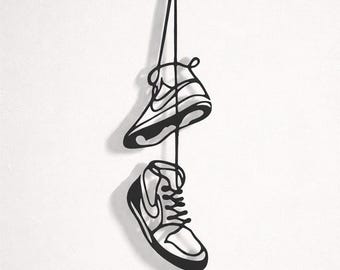 Arte mural minimalista de zapatillas Nike Jordan | Zapatillas colgantes negras impresas en 3D | Decoración urbana moderna para el hogar