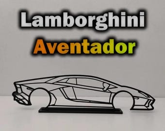 Decorative Lamborghini Aventador Silhouette in Black PLA – Sports Car Display – Modern Decoration for Home, Office or Garage