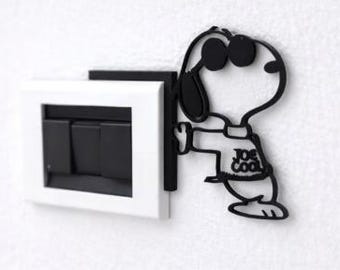 Snoopy Peanuts Black PLA Switch Decoration – Minimal Line Art Wall Art – Modern Home Accessory