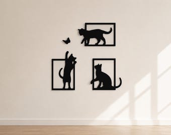 3D Printed Cat Wall Art Set | Modern Minimalist Wall Art | Gift for Cat Lover | Modern Home Decor