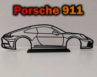 Decorative Porsche Carrera 911 Silhouette in Black PLA – Sports Car for Display – Modern Decoration for Home, Office or Garage