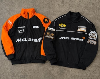 McLaren F1 Racing Jacket | Papaya Orange Motorsport Bomber | Vintage Style Pit Crew Jacket | Formula 1 Streetwear | Gift for Racing Fans