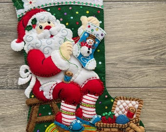 Färdig, handgjord Bucilla jultomte sömnadsstrumpa