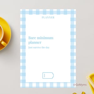 Minimalist bare minimum planner for burnout while working, depression, low energy days | Instant download