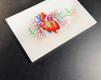 Anatomical Heart Resin Tray / Medical Wall Art / ECG Heart Decor / Nurse Doctor Gift / Anatomy Art / Modern Gothic Decor