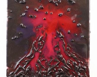 3D Volcano Resin Art - "Magma Flow" Textured Canvas (8x10 inches)