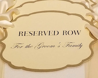 Curved Reserved Row  Chair Signs, ceremont reserved signs, hanging reserved row sign