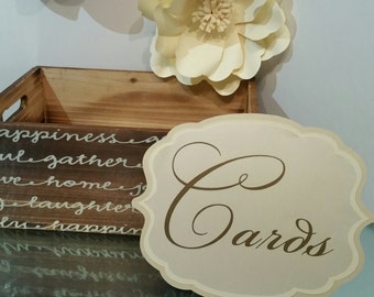 Card sign, Sign for cards, Gold Viynl letting on ivory card stock