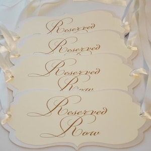 Ivory on Ivory Reserved Row  Chair Signs, Reserved Script Row signs, Reserved row ceremony signs, wedding signs, ceremony signs