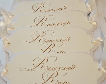 Ivory on Ivory Reserved Row  Chair Signs, Reserved Script Row signs, Reserved row ceremony signs, wedding signs, ceremony signs