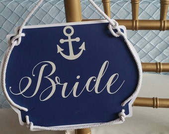 Nautical Bride and Groom Chair Signs, Boat Bride and Groom Signs