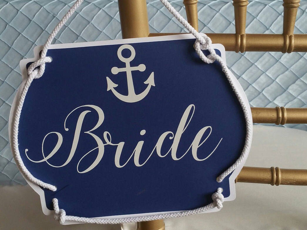 Nautical Themed Bride and Groom Chair Signs Nautical Themed Bride and Groom Chair Signs