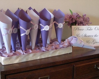 20 Monogrammed Wedding Paper Cones with ribbon wrap