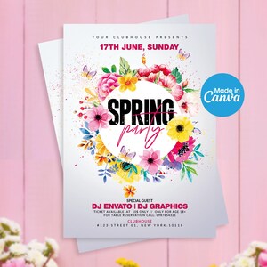 Plantilla de folleto de invitación para fiesta de primavera, anuncio de evento floral (Canva PSD)