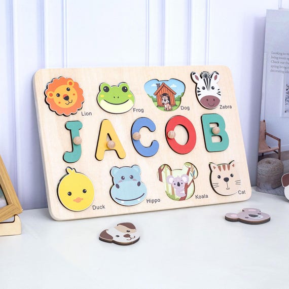 Handcrafted Custom Baby Birthday Gift—Montessori Board with Personalized Name Puzzle, Perfect for Baby.