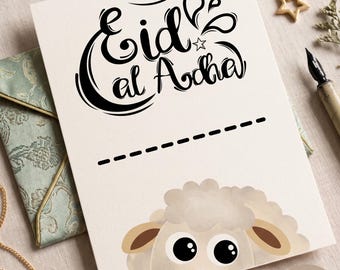 Eid al Adha Card Printable, Cute Sheep Greeting Card Digital Download, Kurban Bayramı Kartı PDF, Kids Eid Gift Tag