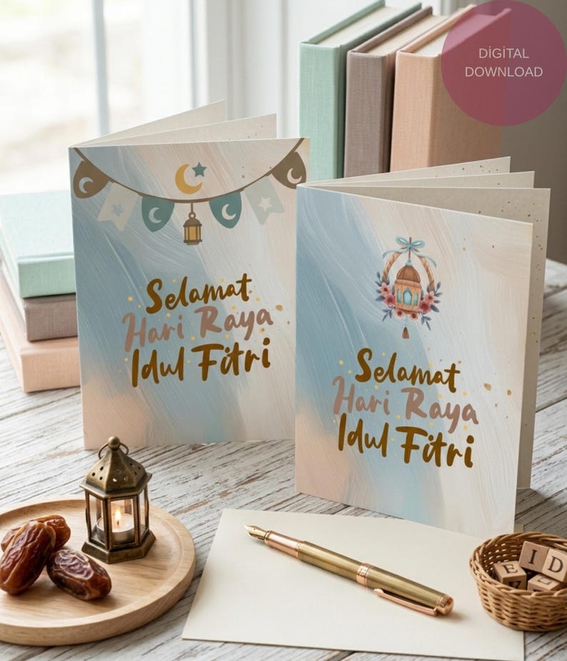 Boho Eid Mubarak Kids Cards, Selamat Hari Raya Idul Fitri Printable ...