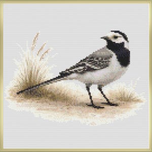 Patrón de punto de cruz de ave lavandera blanca, PDF de bordado, diseño de bordado moderno