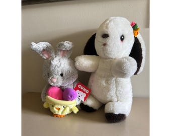 Vintage 1978 GUND Luv Me Bunny Made in Japan with GUND Easter Bunny Set – 1970s Plush Rabbit Pair