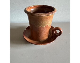 Handmade Studio Pottery Mug with Saucer | The Southwest Pottery Co | Rustic Stoneware | USA