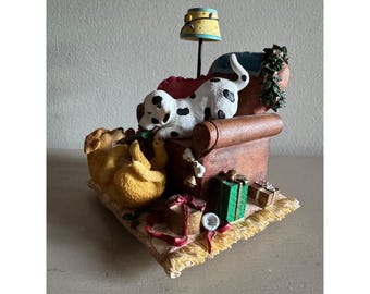 San Francisco Music Box Company Holly Jolly Christmas Dog Musical Figurine | Holiday Collectible Dalmatian & Golden Retriever Decor