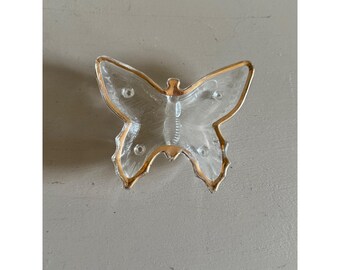 Vintage Glass Butterfly Dish with Gold Trim | Vanity Trinket Dish | Hollywood Regency Decor | Butterfly Jewelry Tray