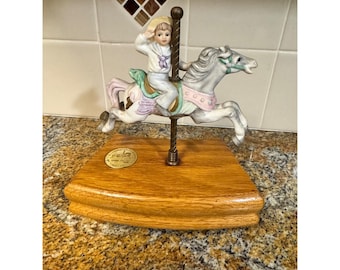 Vintage American Carousel Music Box Boy Sailor on Horse – Moving Figurine – Plays “As Time Goes By”