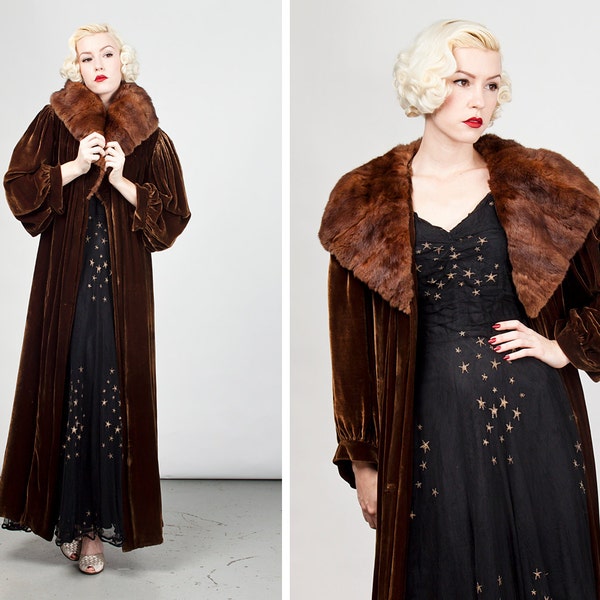 Vintage 1920s/1930s Brown Velvet and Mink Coat