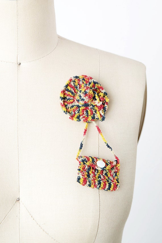 Vintage 1940s Rainbow Crochet Hat and Functional P