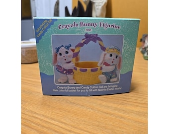 Vintage 1991 Hallmark Easter Crayola Bunny beeldje konijntjes met mand in doos