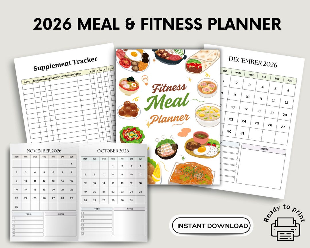2026 Meal and Fitness Planner Printable | Meal Prep & Workout Planner ...