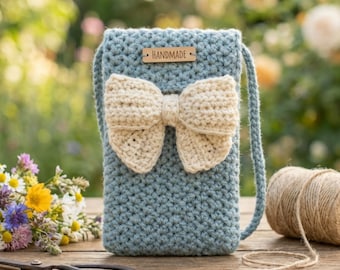 Handytasche Häkelmuster | Schleife Applikation, Tasche (PDF-Muster)