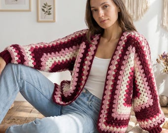 Grandma Square Hexagon Cardigan Häkelanleitung | Anfänger Freundlich (PDF Nähanleitung)