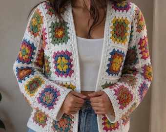 Häkelanleitung Grandma Cardigan pdf, Grandma Squares Cardigan Häkelanleitung, Easy Cardigan pdf